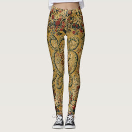 Leggings Patrón de alfombra floral de color vintage