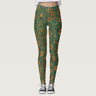 Leggings Patrón de alfombra floral decorativa de época