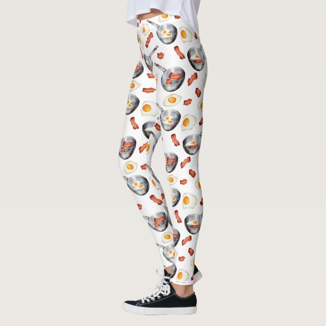 Leggings Patrón de alimentos de desayuno de tocino y huevos (Izquierda)