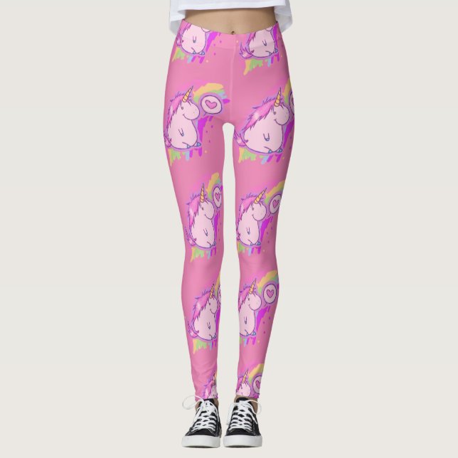 Leggings Patrón de amor de unicornio rosado (Anverso)