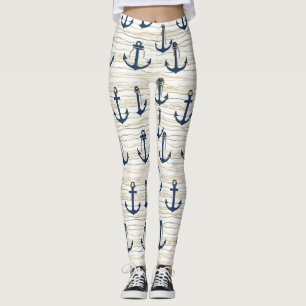 Leggings Patrón de ancla náutica en madera flotante (1)