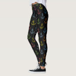 Leggings Patrón de anclajes náuticos coloridos<br><div class="desc">Coloridos anclajes de barco náutico patrón sin fisuras con fondo negro que puede cambiar.</div>