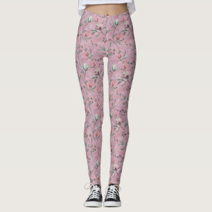 Leggings Patrón de anémones de tulipanes rosados y blancos