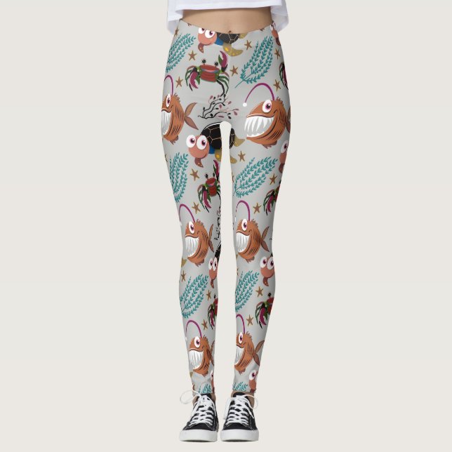Leggings Patrón de animales acuáticos | vida submarina en l (Anverso)
