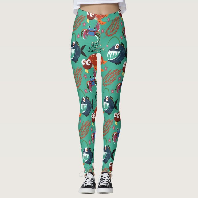 Leggings Patrón de animales acuáticos | vida submarina en l (Anverso)