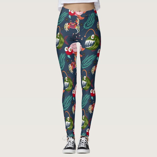 Leggings Patrón de animales acuáticos | vida submarina en l (Anverso)
