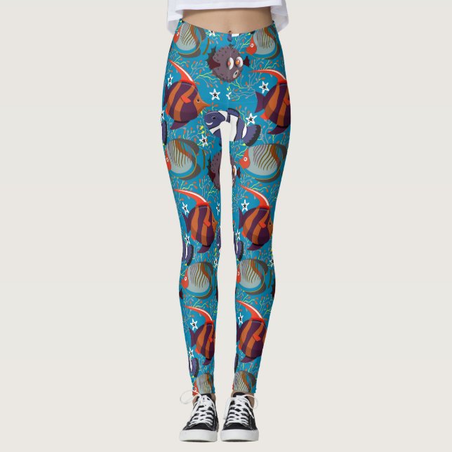 Leggings Patrón de animales acuáticos | vida submarina en l (Anverso)