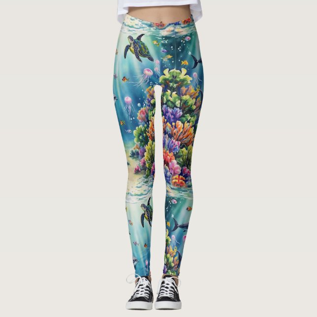 Leggings Patrón de animales marinos sin soldadura (Anverso)