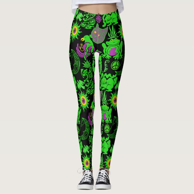 Leggings Patrón de animales psicodélicos Negro BG (Anverso)