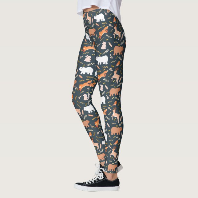 Leggings Patrón de animales y hojas de bosque (Izquierda)