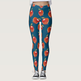 Leggings Patrón de Apple Rojo Sobre Azul Denim
