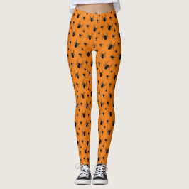 Leggings Patrón de arañas de Halloween Negro y Naranja