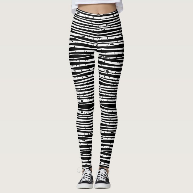 Leggings Patrón de árbol blanco negro (Anverso)