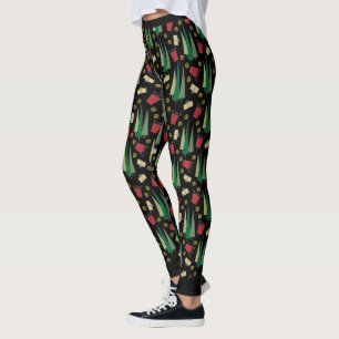 Leggings Patrón de árbol de Navidad caprichoso negro
