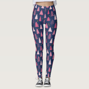 Leggings Patrón de árbol de Navidad de bosque invernal azul