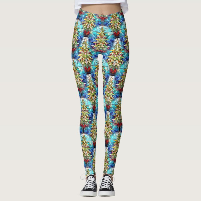 Leggings Patrón de árbol de navidad de cristal con vibració (Anverso)