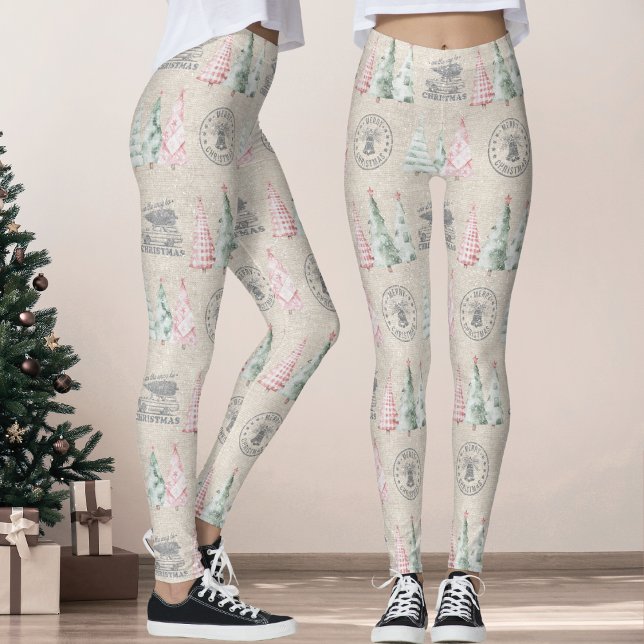 Leggings Patrón de árbol de navidad de estampado de burlap  (Subido por el creador)