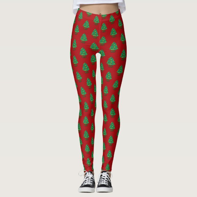 Leggings Patrón de árbol de Navidad de tres niveles (Anverso)