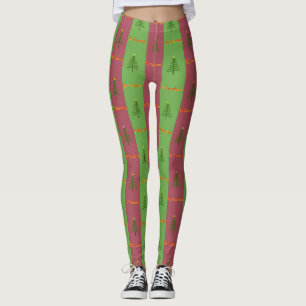 Leggings Patrón de árbol de navidad del viejo mundo