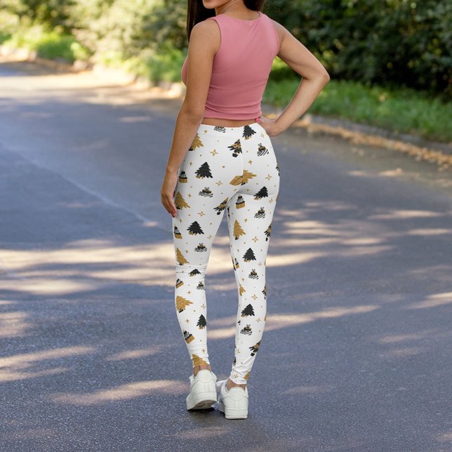 Leggings Patrón de árbol de Navidad negro dorado (Subido por el creador)