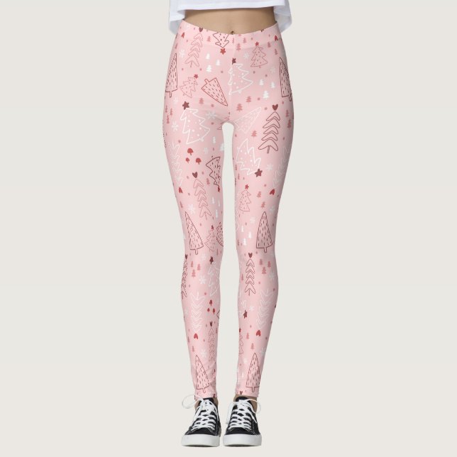 Leggings Patrón de árbol de Navidad Piernas rosadas (Anverso)