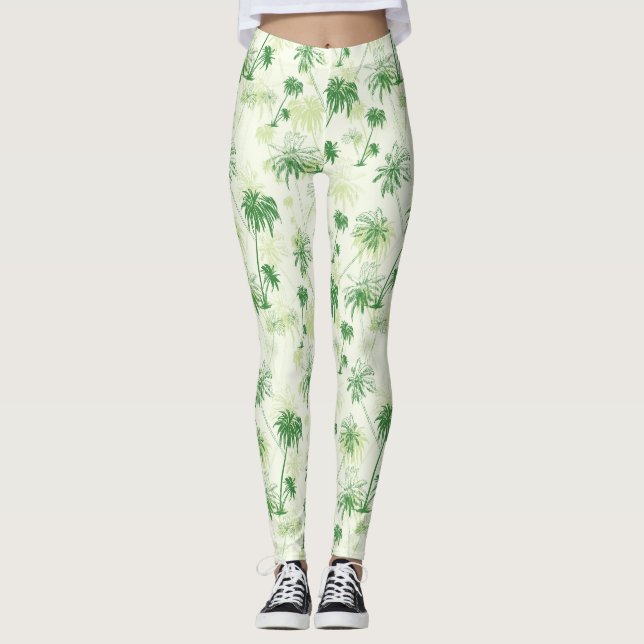 Leggings Patrón de árbol de palma verde (Anverso)