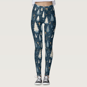 Leggings Patrón de árbol de pino de bosque invernal de Navi