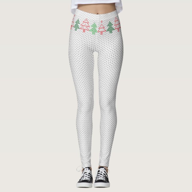 Leggings Patrón de árbol de suéter de Navidades feos (Anverso)