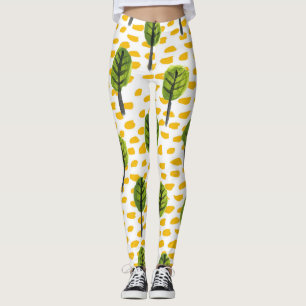 Leggings Patrón de árbol negro verde Naive