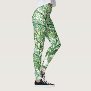 Leggings Patrón de árbol pintado a mano verde