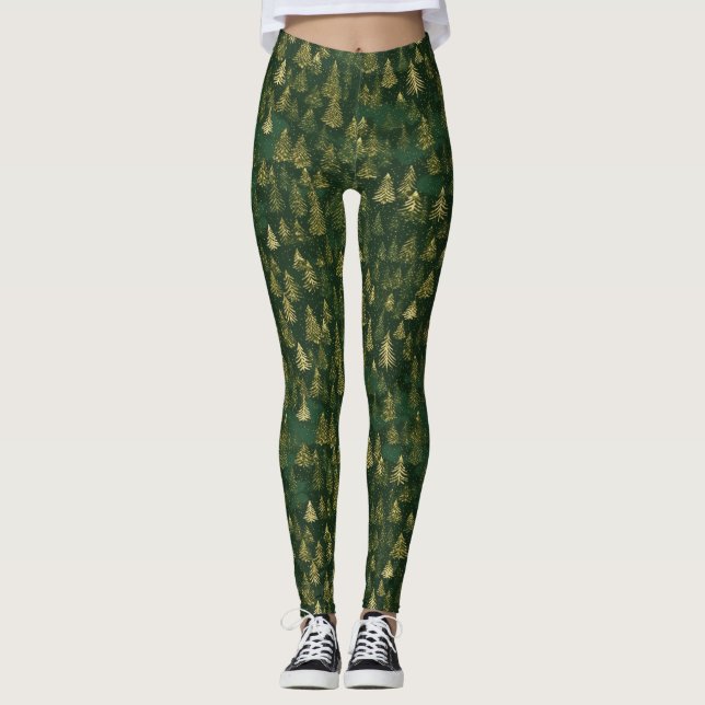 Leggings Patrón de árbol verde (Anverso)