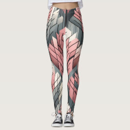 Leggings Patrón de árboles geométricos grises y rosa atómic