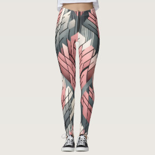 Leggings Patrón de árboles geométricos grises y rosa atómic