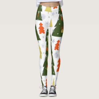 Leggings Patrón de árboles navideños sin mar con decoración