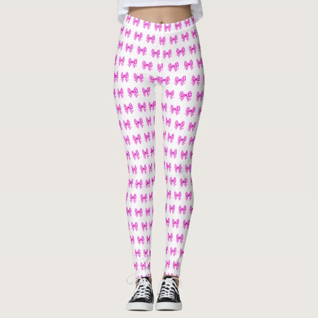 Leggings Patrón de arco de gingham rosa-blanco (Anverso)