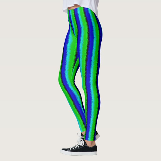 Leggings Patrón de arco iris 3D abstracto de azul verde (Izquierda)