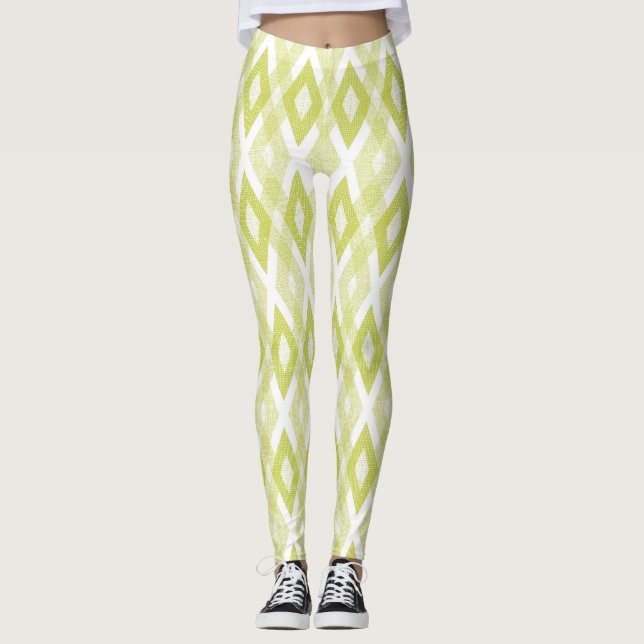 Leggings Patrón de arlequín de grunge blanco (Anverso)