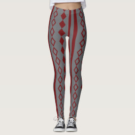 Leggings Patrón de arlequinas y rayas rojas y grises