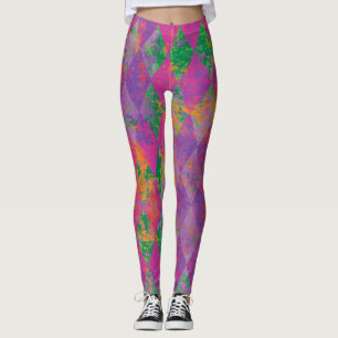Leggings Patrón de armazón púrpura del Mardi Gras de Mod