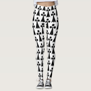 Leggings Patrón de armiño, patrón medieval, negro sobre bla
