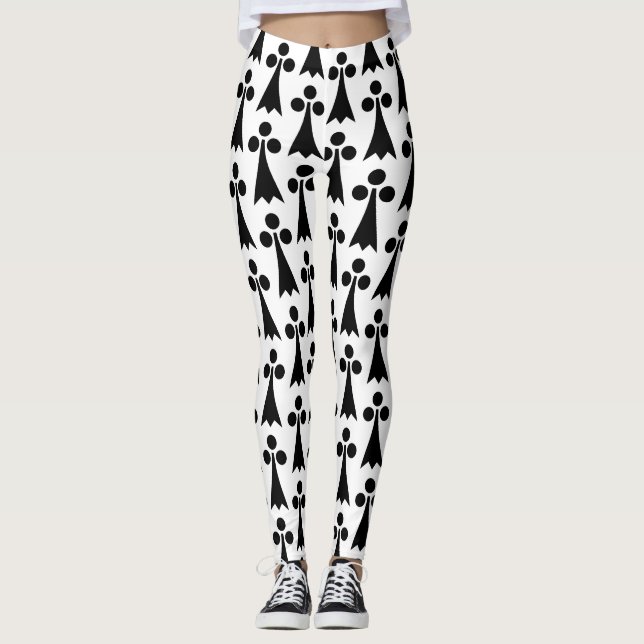 Leggings Patrón de armiño, patrón medieval, negro sobre bla (Anverso)