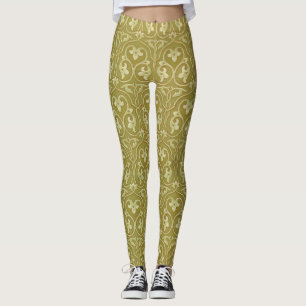 Leggings Patrón de Art Nouveau verde sabio y oro