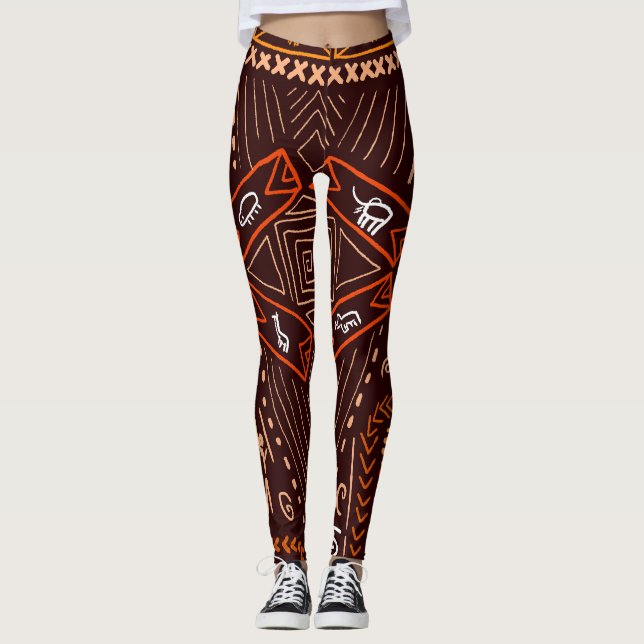 Leggings Patrón de arte aborigen africano sin problemas (Anverso)