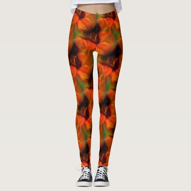 Leggings Patrón De Arte Abstracto De naranja Y Marrón (Anverso)