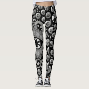 Leggings patrón de arte abstracto negro y gris