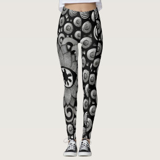 Leggings patrón de arte abstracto negro y gris