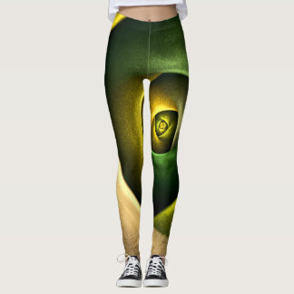 Leggings Patrón De Arte Abstracto Verde Floral Moderno De S