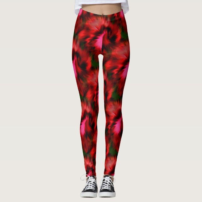Leggings Patrón De Arte Abstrato Negrita Rojo Y Verde (Anverso)