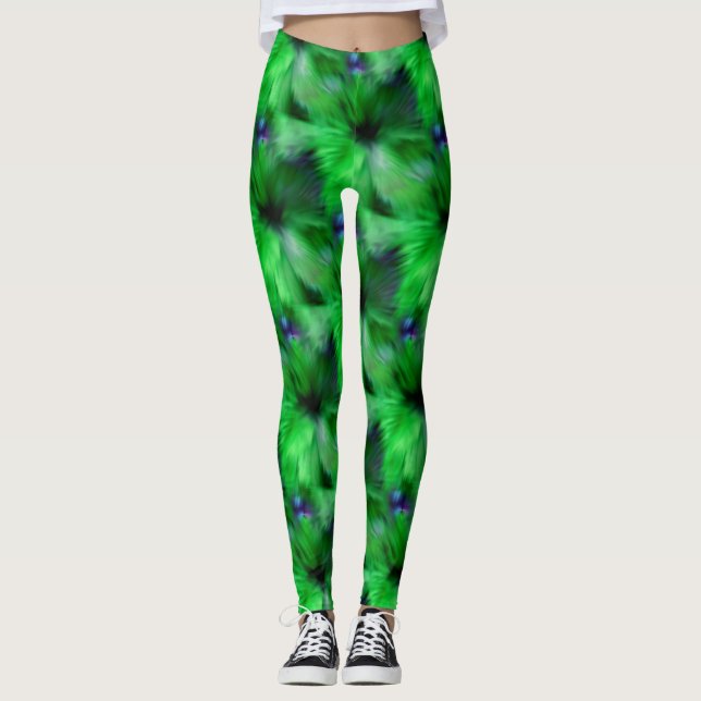 Leggings Patrón de arte brillante del Resumen Verde (Anverso)
