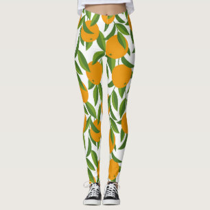 Leggings Patrón de arte de árbol naranja sin foco.